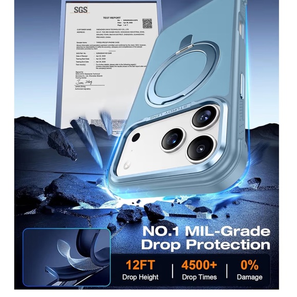 iPhone 17 pro max Light Blue Phone Case with Rotatable Ring Stand - Picture 3 of 7